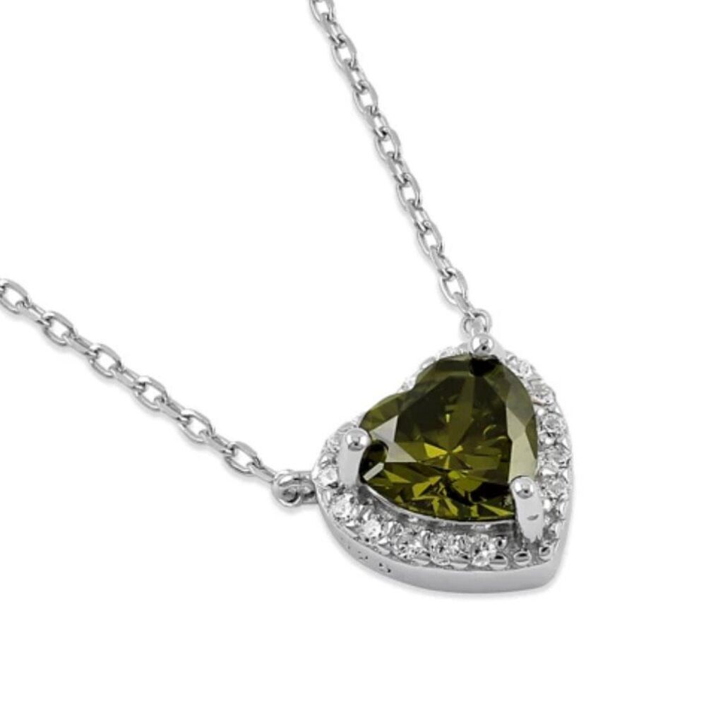Sterling Silver Peridot and Clear CZ Heart Halo Adjustable Necklace New